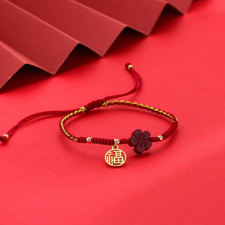Buddha Gift Cinnabar Flower Fu Character Blessing Braided String Bracelet