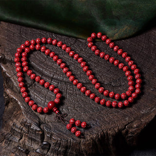 Buddha Gift 108 Mala Beads Cinnabar Om Mani Padme Hum Pattern Engraved Blessing Bracelet