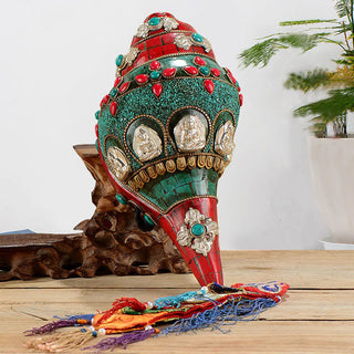 Buddha Gift Tibetan Handmade Shankha Om Mani Padme Hum Buddha Avalokitesvara Turquoise Conch Shell Positive Decoration