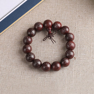 Buddha Gift 925 Sterling Silver Inlaid Small Leaf Red Sandalwood Om Mani Padme Hum Character Auspicious Clouds Protection Bracelet