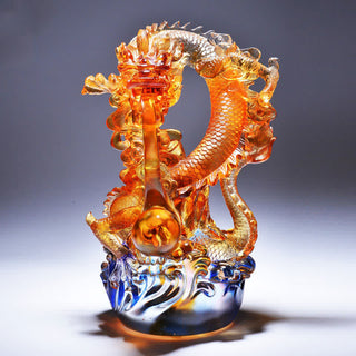 Buddha Gift Feng Shui Dragon Handmade Liuli Crystal Art Piece Success Home Office Decoration
