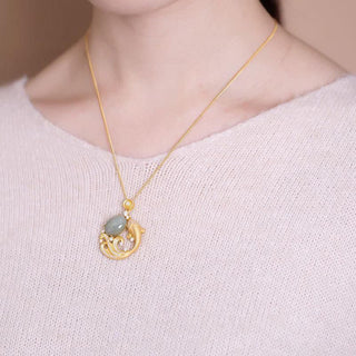 Buddha Gift Cyan Jade Koi Fish Healing Calm Necklace Pendant