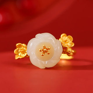Buddha Gift 925 Sterling Silver Plated Gold Hetian Jade  Plum Blossom Luck Necklace Pendant Bracelet Bangle Ring