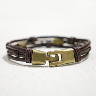 Buddha Gift Vintage Leather Wrist Band Brown Rope Layered Bracelet Bangle
