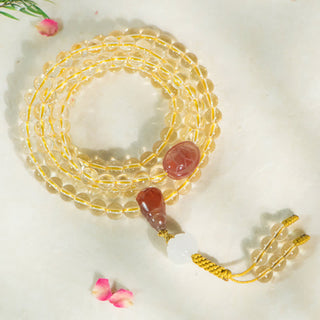 Buddha Gift 108 Mala Beads 925 Sterling Silver Natural Citrine Red Agate White Jade Prosperity Charm Bracelet
