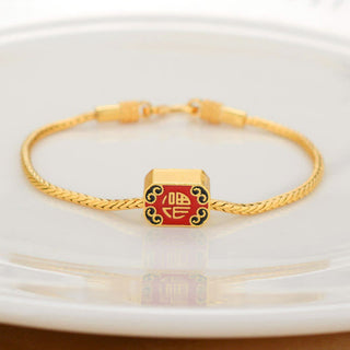 Buddha Gift Tibetan 18K Gold Om Mani Padme Hum Lucky Koi Fish Fu Character Ingot Copper Coin Peace Bracelet