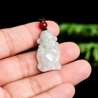 Buddha Gift Natural Jade Chinese God of Wealth Caishen Ingot Luck Necklace Pendant
