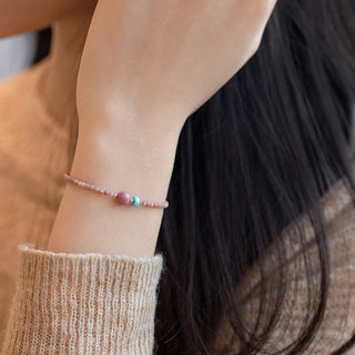 Buddha Gift 14K Gold Plated Natural Rhodonite Loving Energy Chain Bracelet