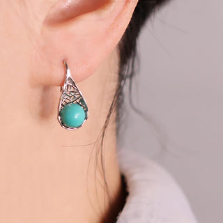 Buddha Gift 925 Sterling Silver Turquoise Beaded Pattern Protection Drop Dangle Earrings