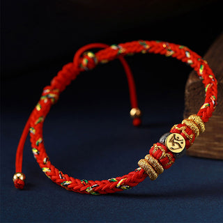 Buddha Gift Chinese Zodiac Natal Buddha Silver Luck Braided String Bracelet