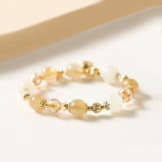 Buddha Gift 14K Gold Plated Golden Rutilated Quartz Wealth Bell Lucky Fortune Charm Bracelet