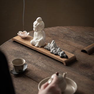 Buddha Gift Lotus Flower Tathagata Kwan Yin Avalokitesvara Ksitigarbha Meditation Ceramic Stick Incense Burner Decoration