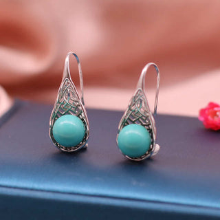 Buddha Gift 925 Sterling Silver Turquoise Beaded Pattern Protection Drop Dangle Earrings