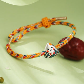 Buddha Gift 925 Sterling Silver Dragon Boat Festival Zongzi Pattern Luck Handmade Multicolored Rope Child Adult Bracelet