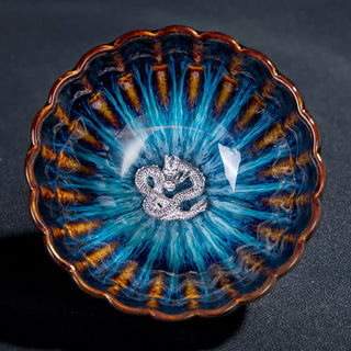 Buddha Gift Lotus Goldfish Auspicious Dragon Phoenix Ceramic Teacup Inlaid Tea Cups 130ml