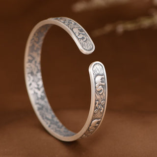 Buddha Gift 999 Sterling Silver Elephant Strength Wisdom Bracelet Cuff Bangle