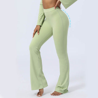 Buddha Gift Long Sleeve Backless Strap Top Bra Flare Pants Fitness Yoga Outfit