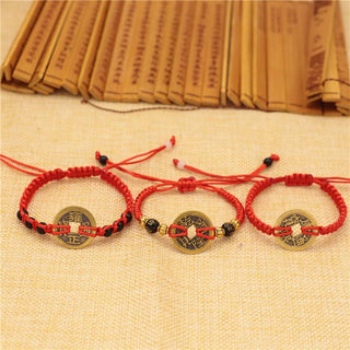 Buddha Gift Copper Coin Fortune Red String Weave Bracelet