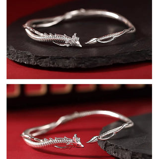 Buddha Gift 925 Sterling Silver Year of the Dragon Design Luck Metal Cuff Bracelet Bangle