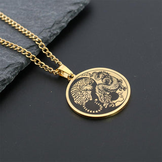 Buddha Gift Tiger Dragon Titanium Steel Chain Necklace Harmony Pendant