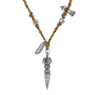 Buddha Gift Tibetan Handmade 925 Sterling Silver Dorje Vajra Om Mani Padme Hum Feather Strength Necklace Pendant