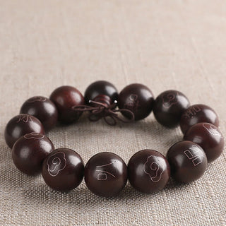 Buddha Gift 925 Sterling Silver Inlaid Small Leaf Red Sandalwood Om Mani Padme Hum Character Auspicious Clouds Protection Bracelet