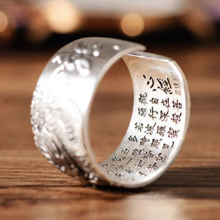 Buddha Gift 999 Sterling Silver Dragon Carved Pattern Protection Success Ring