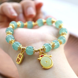 Buddha Gift Year of the Dragon Red Agate Green Aventurine Peace Buckle Fu Character Lucky Fortune Bracelet