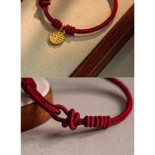 Buddha Gift Handmade Eight Thread Peace Knot Fu Character Charm Luck Happiness Red Rope Bracelet