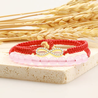 Buddha Gift Tibetan Handmade Lotus Pink Crystal Soothing Red String Bracelet (Extra 30% Off | USE CODE: FS30)