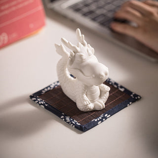 Buddha Gift Year Of The Dragon Luck White Porcelain Ceramic Tea Pet Home Figurine Decoration