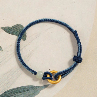 Buddha Gift 999 Sterling Silver Peace Buckle Hetian Jade Rope Fortune Bracelet