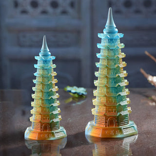 Buddha Gift Feng Shui Wenchang Tower Handmade Liuli Crystal Pagoda Art Piece Luck Home Office Decoration