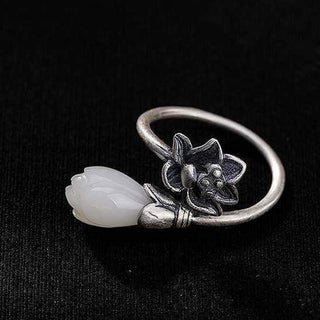 Buddha Gift Jade Lotus Copper Balance Healing Adjustable Ring