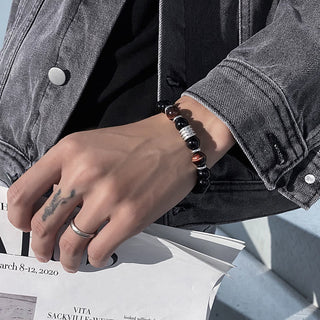 Buddha Gift Natural Black Obsidian Tiger Eye Strength Fulfillment Bracelet