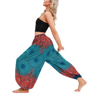 Buddha Gift Loose Circle-shaped Flowers Pattern Harem Trousers Women's Yoga Pants