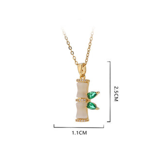 Buddha Gift 18K Gold Plated Chalcedony Bamboo Rhinestones Harmony Necklace Pendant