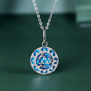 Buddha Gift 925 Sterling Silver Round Turquoise Three Rabbits Balance Necklace Pendant