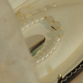 Buddha Gift 14K Gold Plated Natural Pearl Hetian Cyan Jade White Jade Sincerity Bead Chain Bracelet