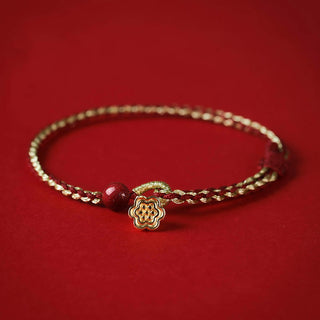 Buddha Gift Handmade 925 Sterling Silver Lotus Cinnabar Gold Bead Blessing Braid Bracelet
