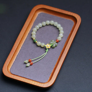 Buddha Gift 925 Sterling Silver Jade Luck Flower Butterfly Bracelet