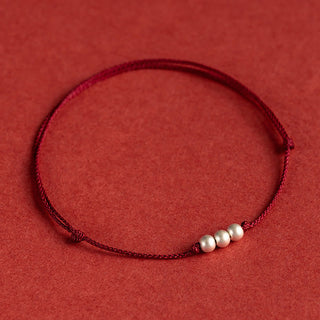 Buddha Gift 925 Sterling Silver Three Beads Protection String Bracelet Anklet