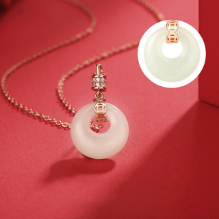 Buddha Gift 925 Sterling Silver Hetian White Jade Coin Flower Peace Buckle Luck Necklace Pendant