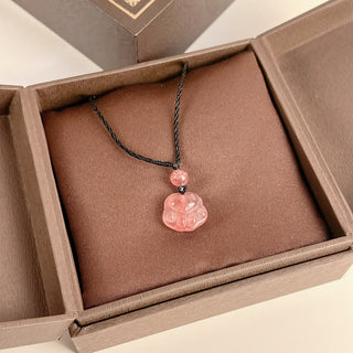 Buddha Gift Strawberry Quartz Lovely Cat Paw Claw Healing Necklace Pendant