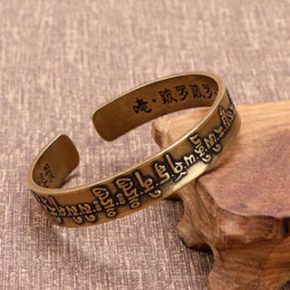 Buddha Gift 2Pcs Om Mani Padme Hum Dragon Phoenix Copper Leather Peace Cuff Bracelet Bangle