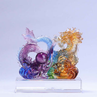Buddha Gift Year of the Dragon Handmade Dragon Playing With Pearl Ingot Liuli Crystal Art Piece Protection Home Office Decoration