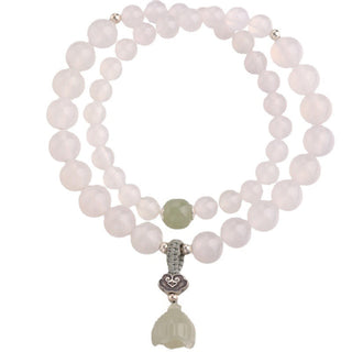 Buddha Gift White Agate Jade Lotus Protection Bracelet