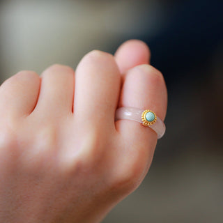 Buddha Gift White Agate Cyan Jade Turquoise Red Agate Luck Protection Ring