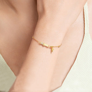Buddha Gift 925 Sterling Silver 18K Gold Plated White Jade Bamboo Zircon Leaf Luck Bracelet