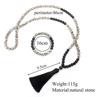 108 Mala Beads Zebra Jasper Frosted Stone Protection Tassel Bracelet (Extra 30% Off | USE CODE: FS30)